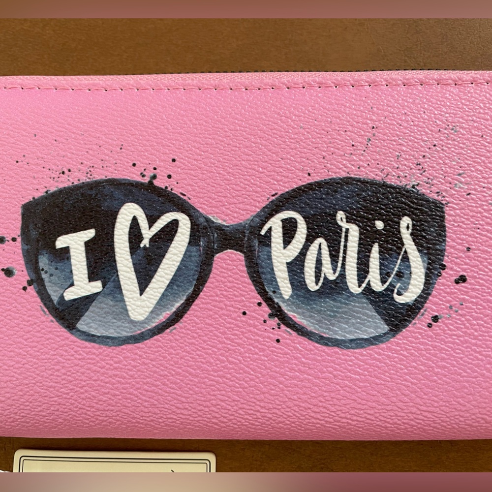 Blush Crush ๐HP๐ NWT vegan โI ๐ฉท Parisโ long zip around wallet BarbieCore pink - Picture 2 of 6